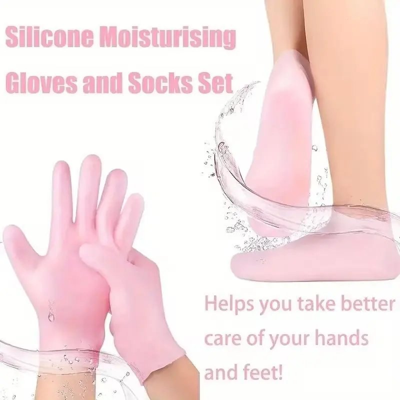 4-Piece Silicone Sock Moisturizing Set, Includes Gloves and Foot Socks, Odorless, Super Elastic, Non-Slip, Ideal for Dry Feet, Intensive Foot Care, Hydrating