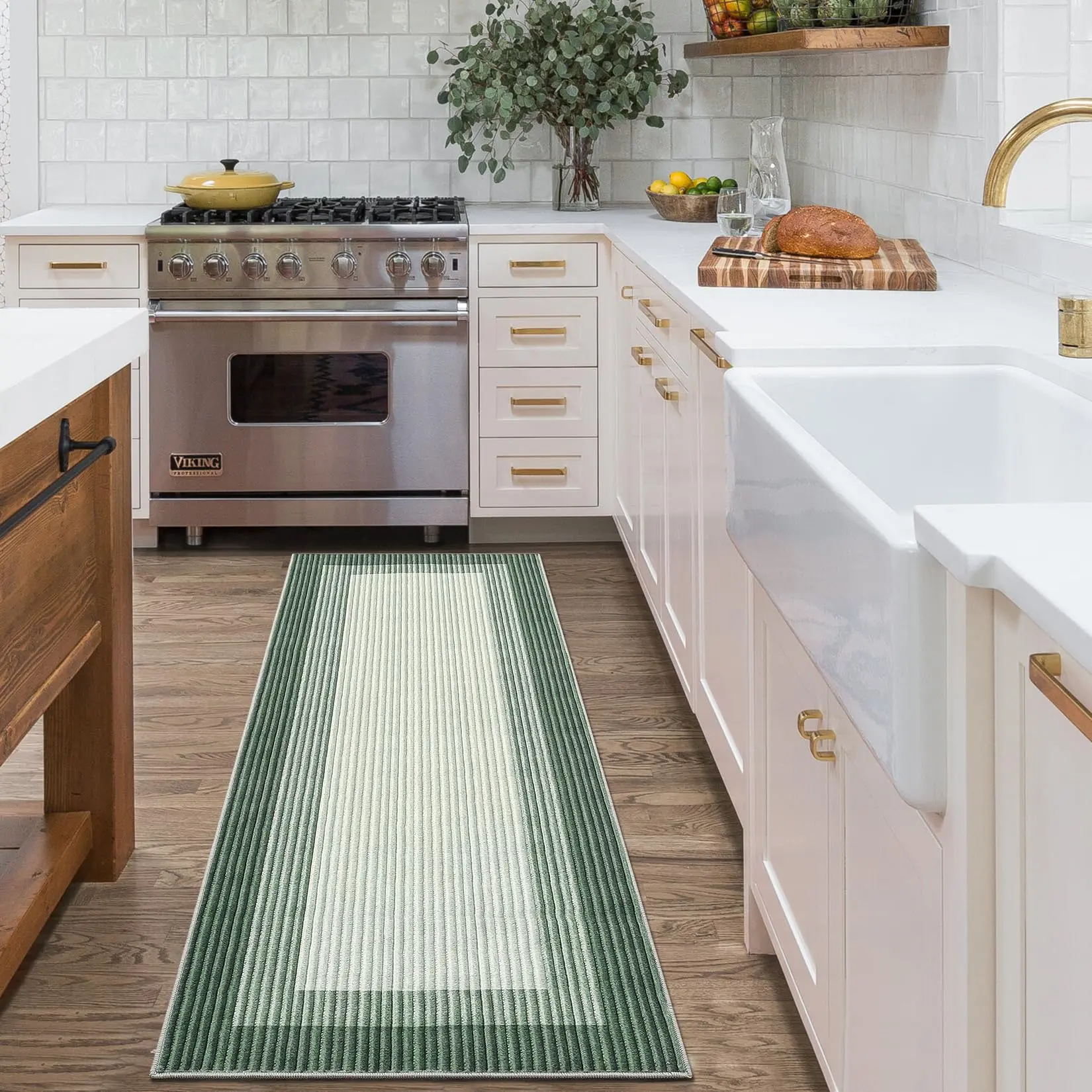 GARVEE Entryway Bathroom Rug 2x6 Runner Modern Bordered Washable Rug 2x6 Runner Kitchen Carpet for Hallway Non-Slip Low-Pile Soft Runner Carpet for Bedroom Laundry Room 2x6 Green