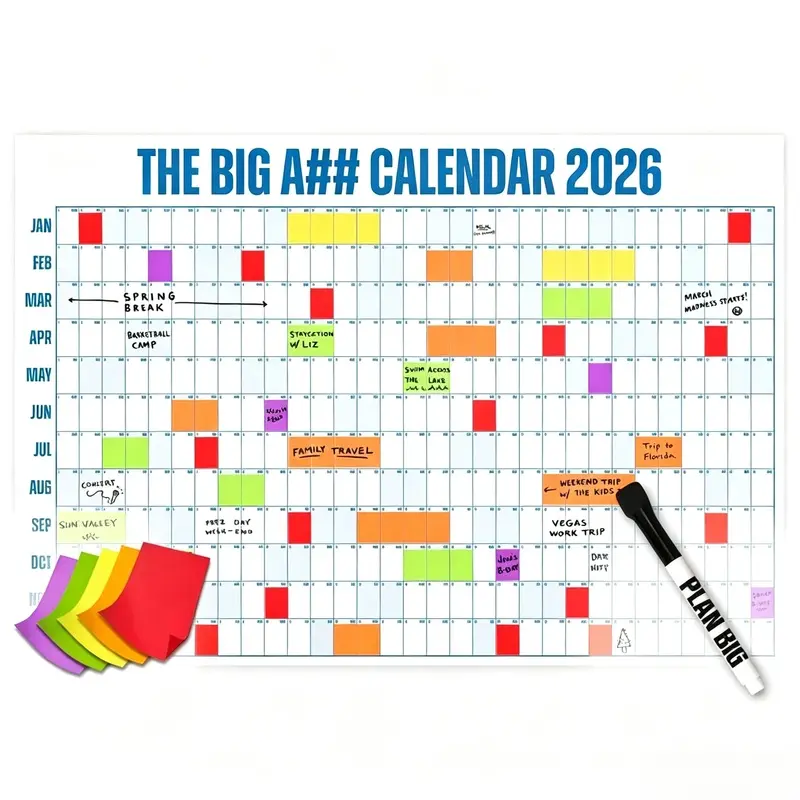 2026 Large Dry Erase Wall Calendar - Reusable Yearly Planner for Home, Office & Classroom | Includes Sticky Notes & Marker | Perfect for Back to School, Family Organization & Goal Setting
