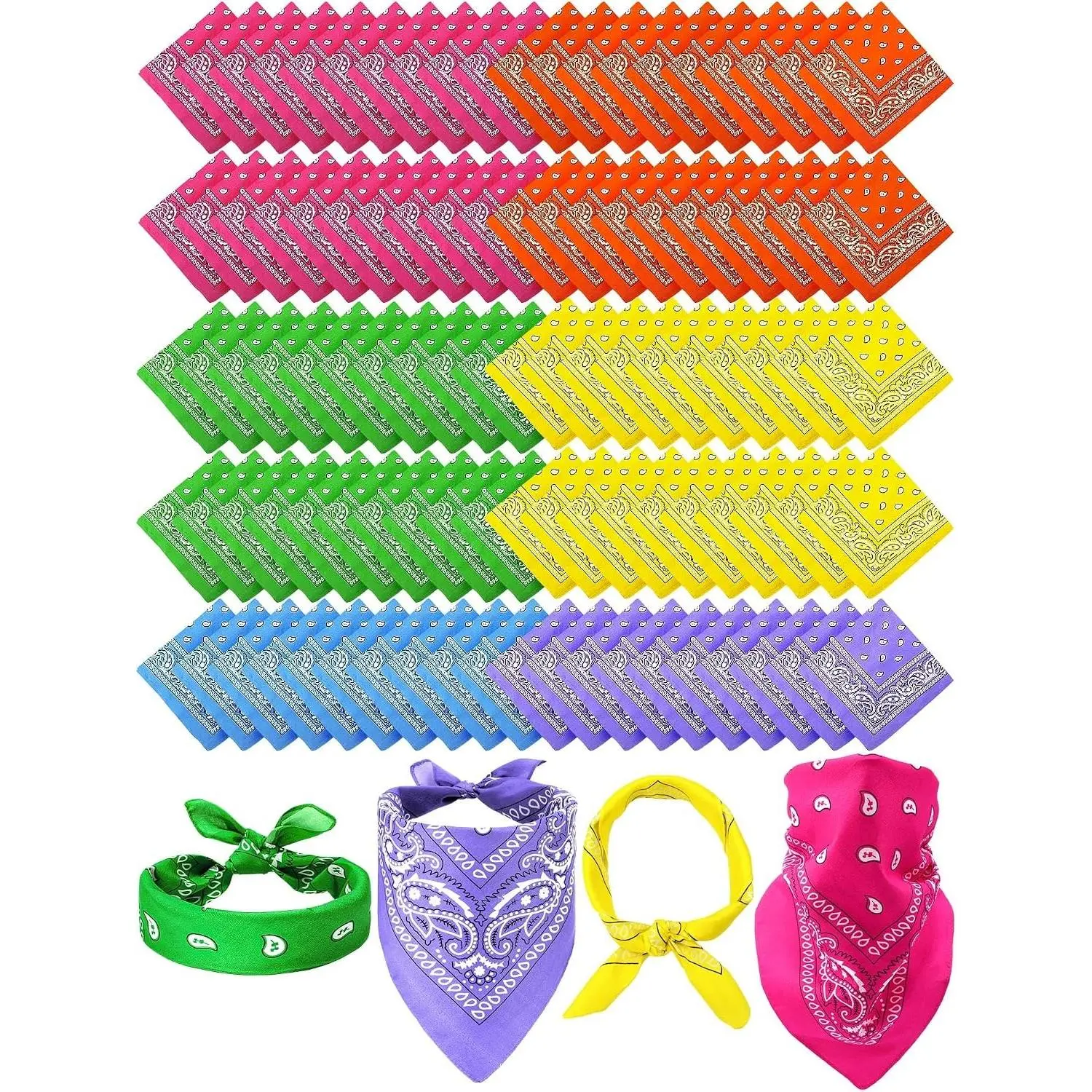 100 Pieces Paisley Bandanas Bulk Unisex Cowboy Bandanas Assorted Headband Outdoor for Western Party Costume Gifts