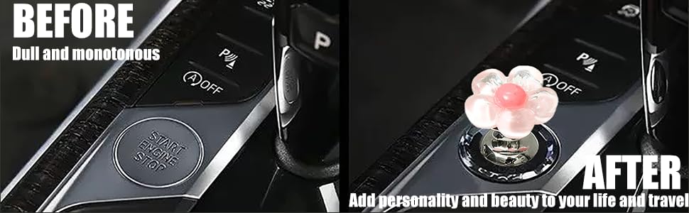 Car one-Touch Start Button,Engine Start/Stop Resin Flower Starter Cover,Pink Car Accessories