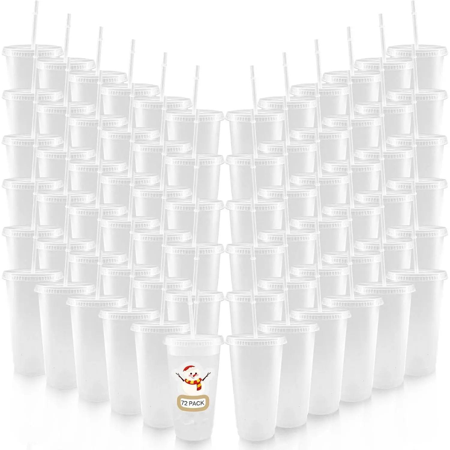72 Pack Plastic Tumblers with Straw and Lid  Plastic Cups Drinking Straw Tumbler Bulk Customizable Iced Coffee Cup Water Bottle for Vinyl DIY Parties Birthdays 24oz Frosted