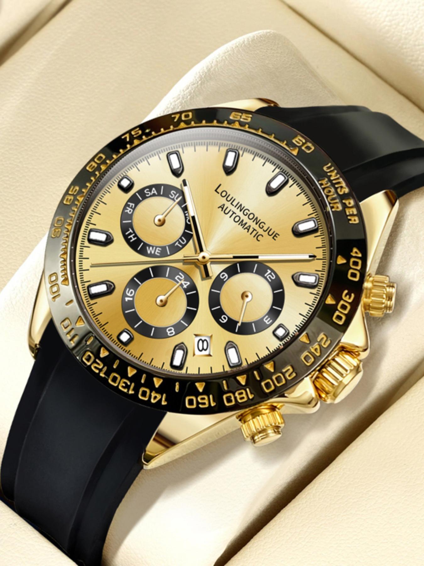 Multi-Function Chronograph Mechanical Watch for Men, Skeleton Stainless Steel Automatic Self-Winding Timepiece with Month, Date, Day, and 24-Hour Display – Luxury Gift for Business & Fashion