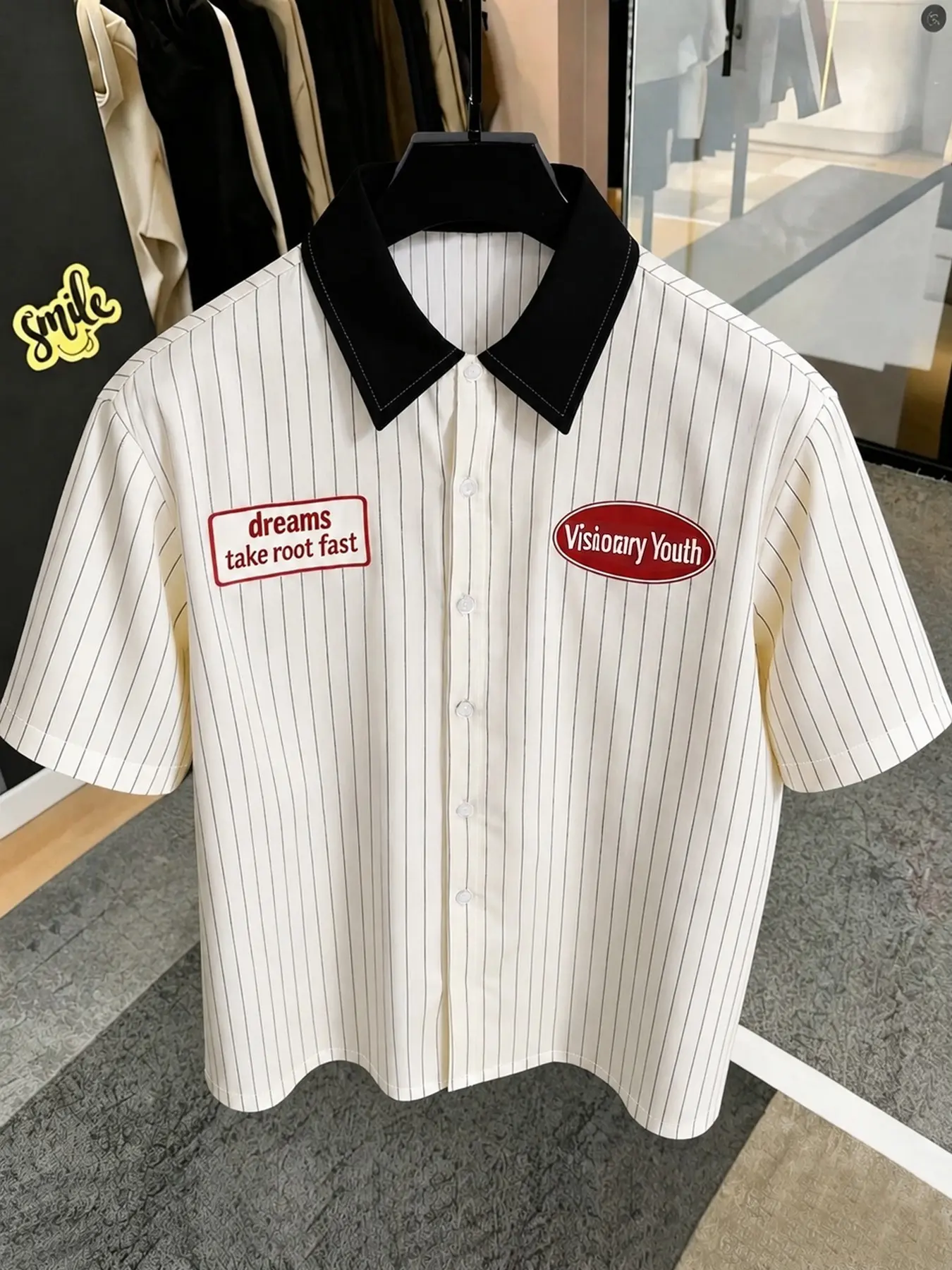 Men's Summer Bestseller Colorblock Collar Vertical Stripe Short Sleeve Shirt, Vintage Retro Workwear Style, Loose Fit, Casual Daily Wear