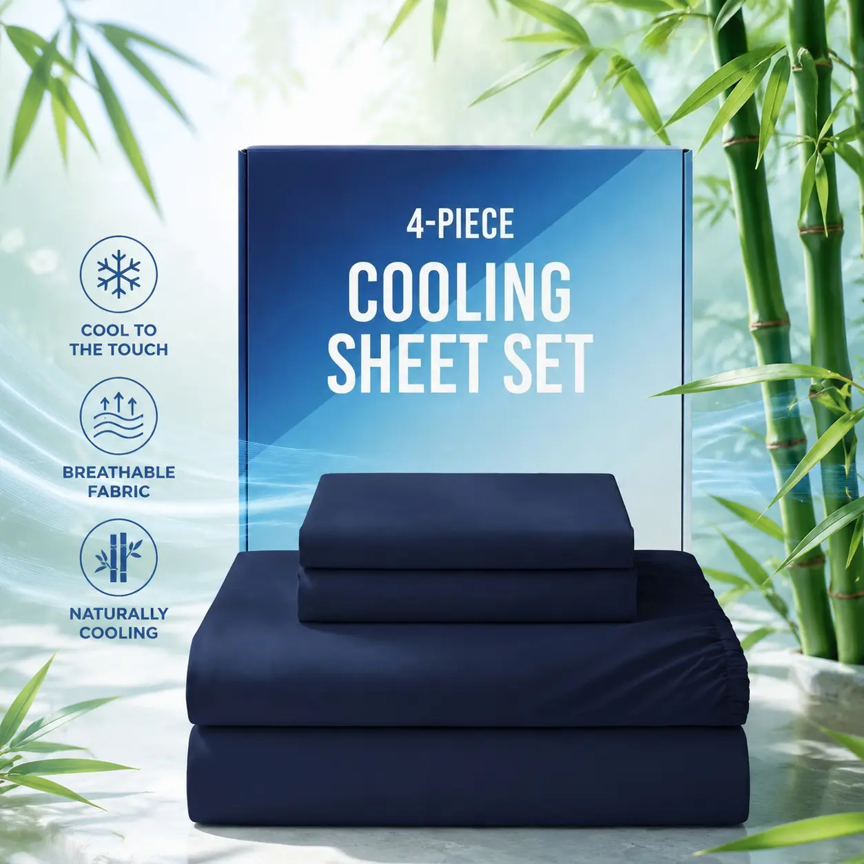 Queen Size 4 Pcs Cooling Sheets Set, Summer Bed Sheets for Hot Sleepers & Night Sweats, Ultra Soft Smooth, Breathable Lightweight Bedding Set with Deep Pockets Fits 8" to 16" Mattresses