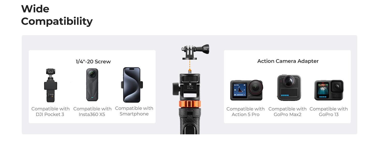 K&F CONCEPT Selfie Stick Tripod, 69" Extendable Light Stand with 1/4" Screw and Remote, Camera Phone Stand Mini Tripod Compatible with DJI OSMO 360 Pocket 3, iPhone 17, Action Camera, Projectors.