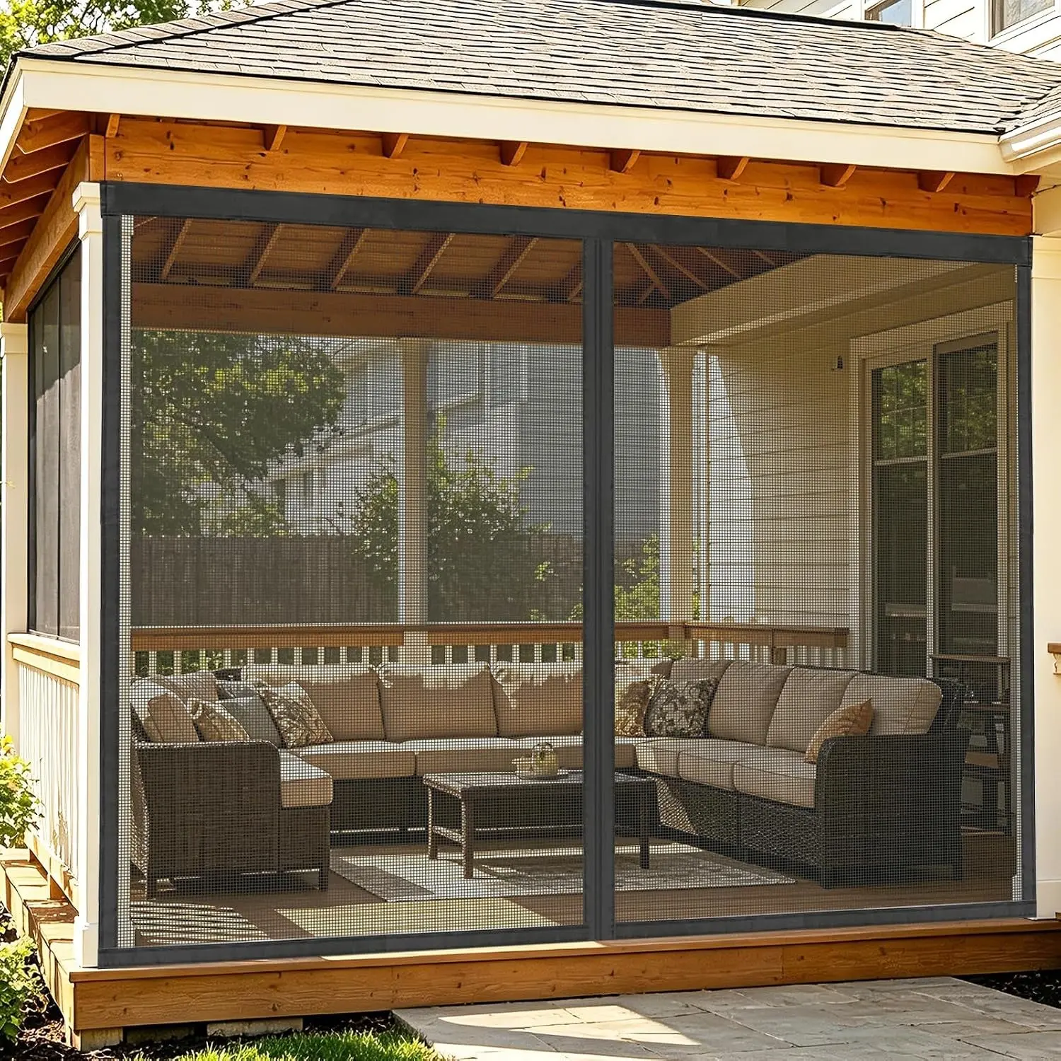 8x10ft Heavy-Duty Fiberglass Magnetic Closure Garage Door Screen, Easy-Install Hands-Free Mesh Net for 1-Car Garage Patio Use, Mosquito & Bug Barrier