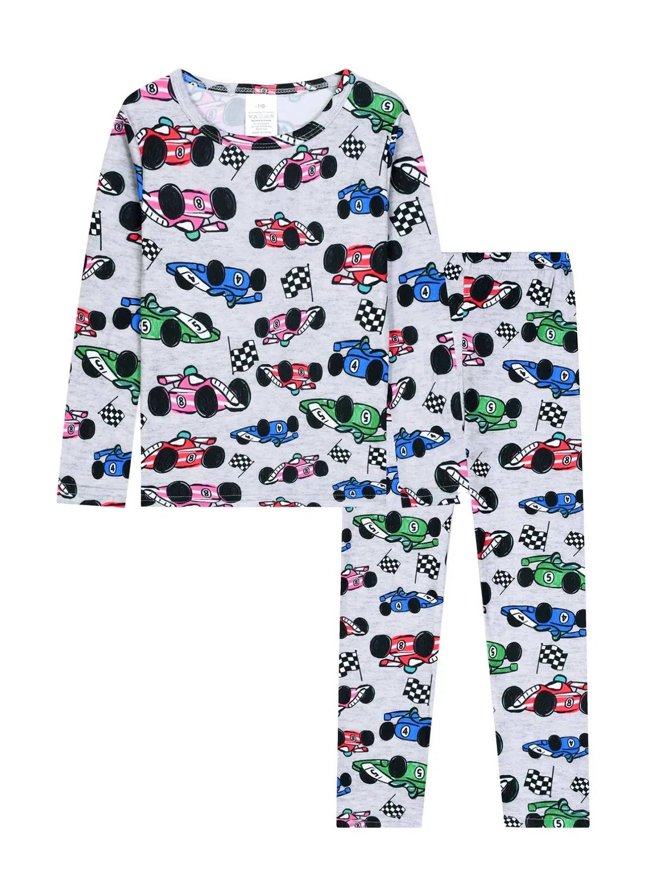 Boys' Long Sleeve Pajama Set, Racing Car Print, Casual Comfortable Home Wear, Fitted H-Type, All Seasons, Cartoon Pattern