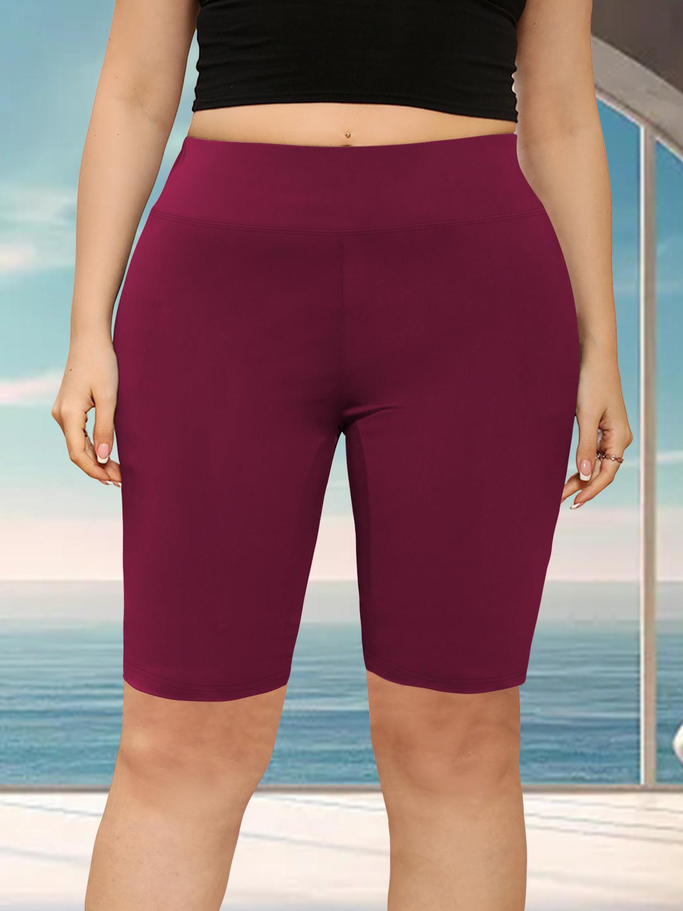 Plus Size Solid High Waist Short Leggings, Casual Comfy Breathable Skinny Shorts for Yoga Gym Workout Running, Summer Outfits 2024, Women's Bottoms for Summer, High Stretch Shorts