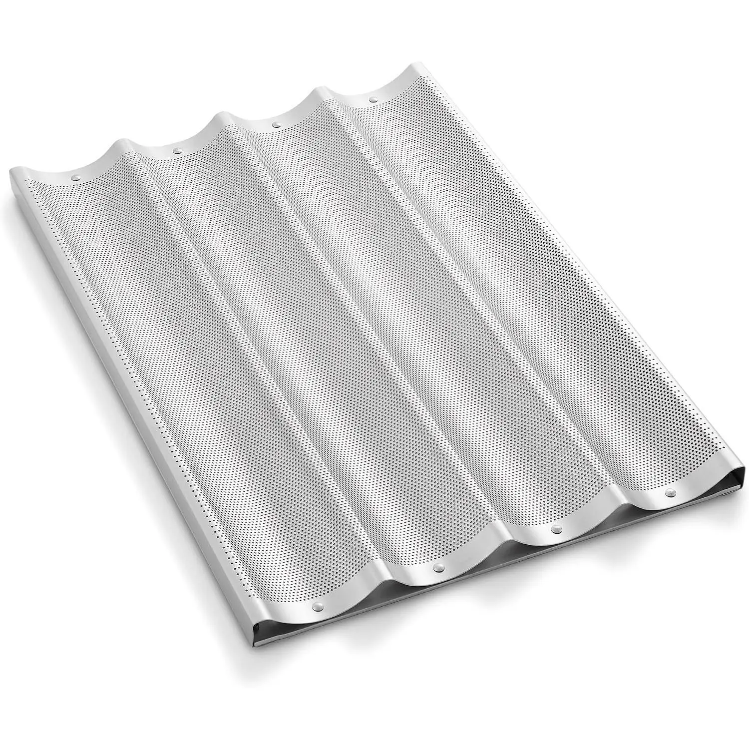 18" x 26" Commercial 4 Count Long Aluminum Baguette Pan, Perforated French Bread Loaf Baking Pan