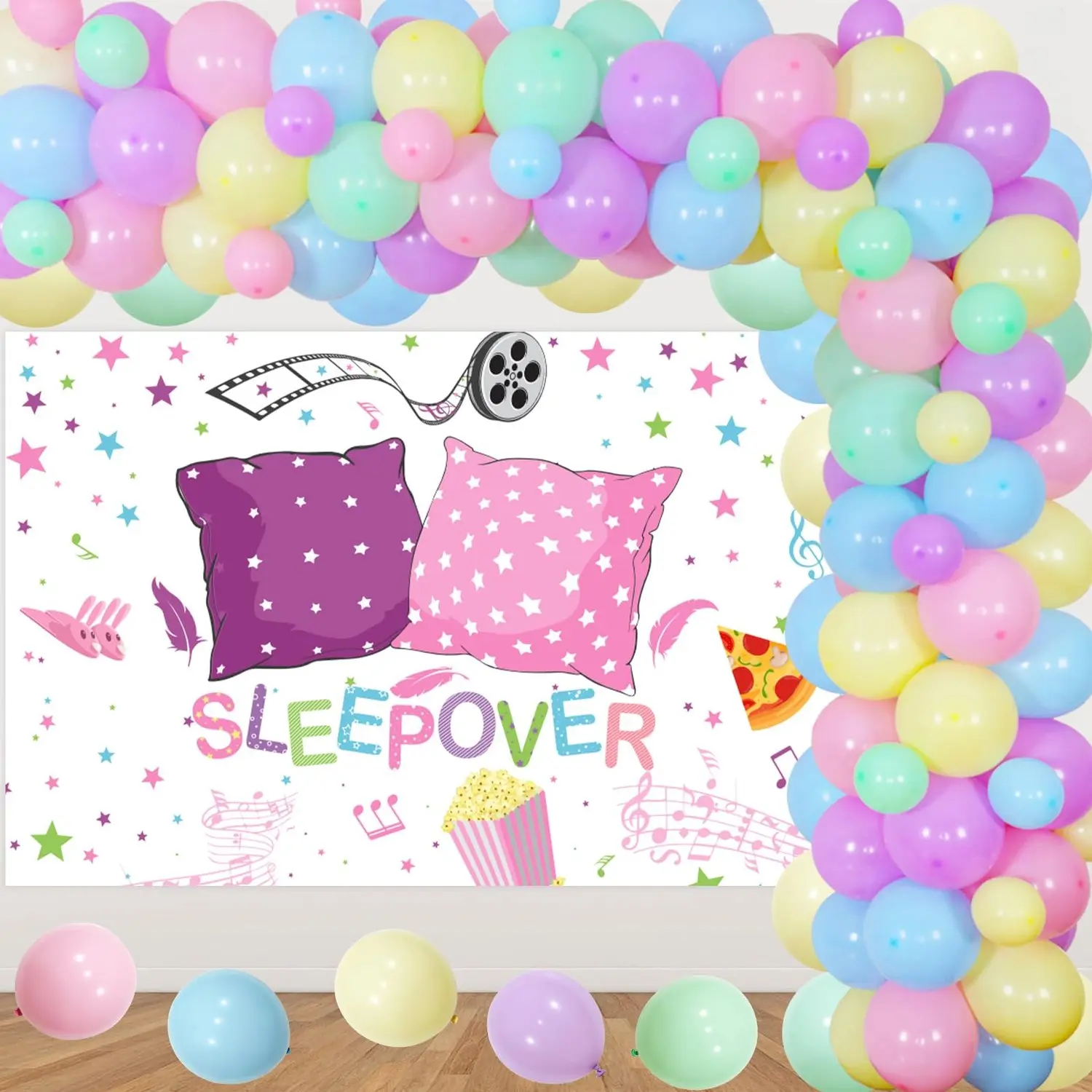 1Set Sleepover Party Decorations Slumber Pajama Themed Backdrop with Balloon Garland Arch Kit Girls Night Out Spa Supplies