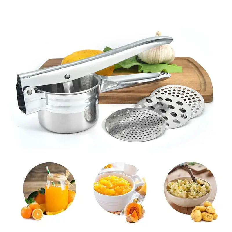 Stainless Steel Potato Masher, Multi-Functional Manual Fruit Vegetable Press, Lemon Juicer, Kitchen Utensil, Baby Food Maker, Lemon Juicer Squeezer, Manual Citrus Juicer