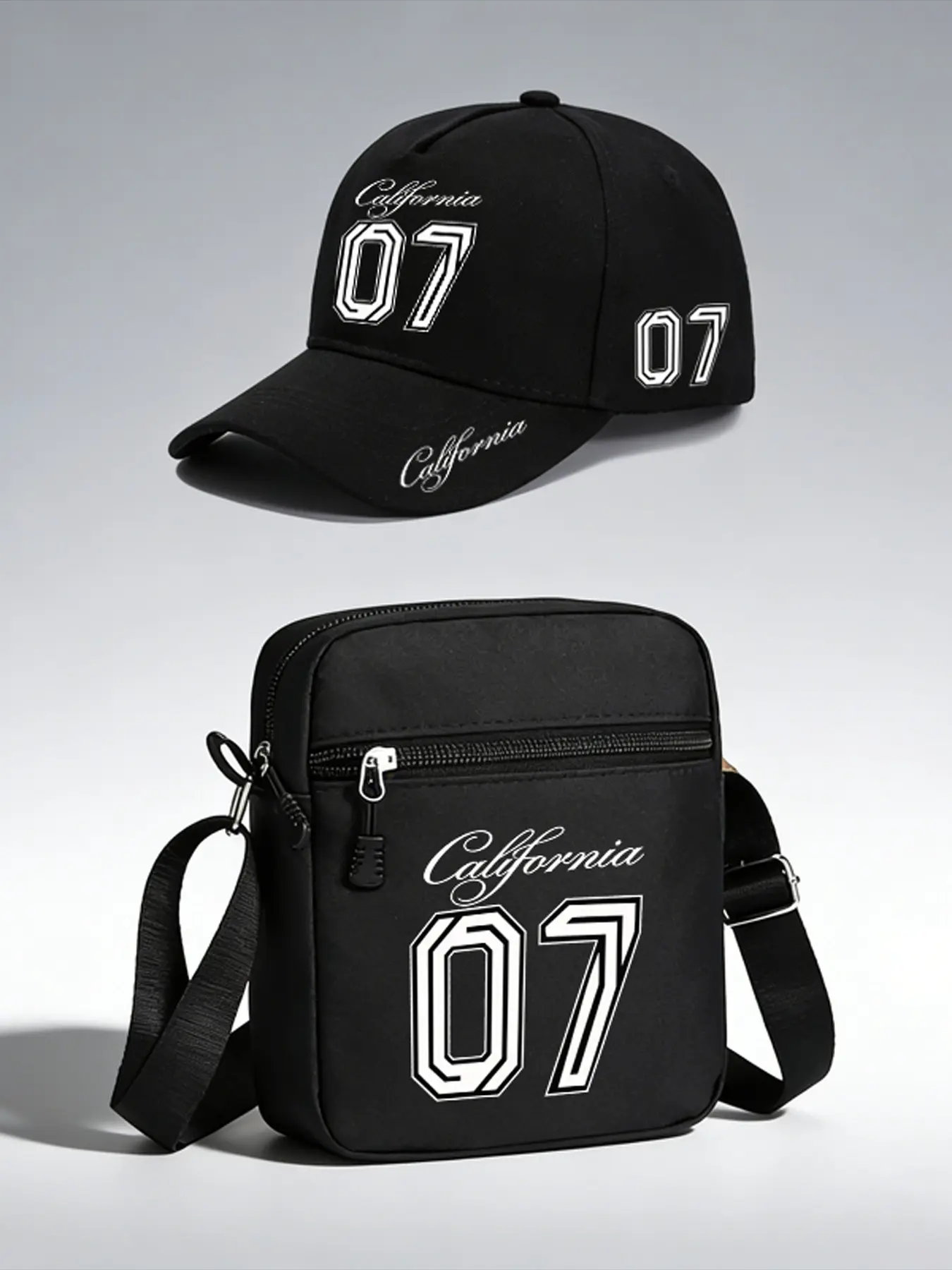 California 07 Digital Print Baseball Cap and Crossbody Bag Set, Adjustable Street Fashion Hat and Backpack, Ideal for Daily Wear and Gifts