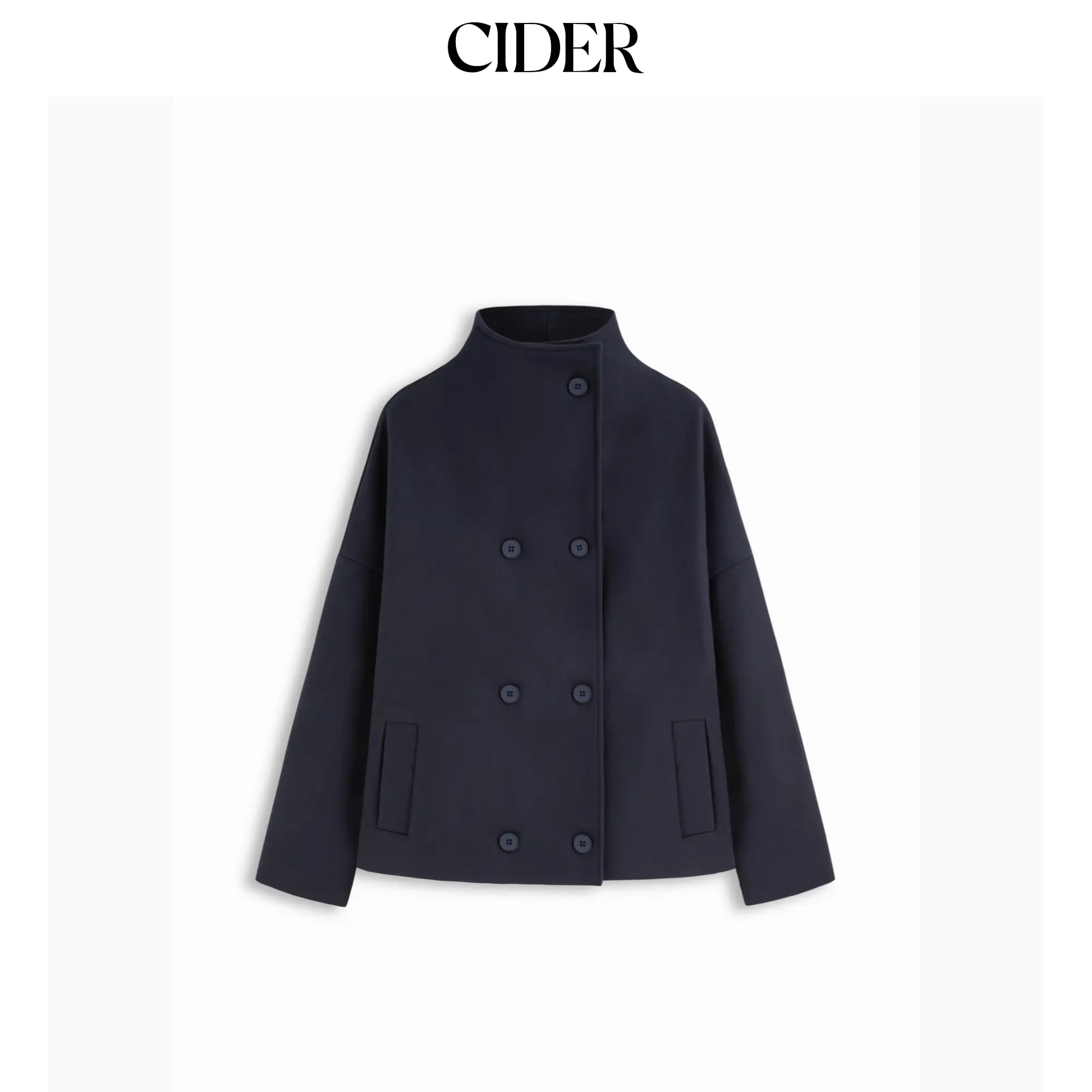 Cider Wool-look High Neck Double Breasted Oversized Jacket [LIVE ONLY] SohoChic