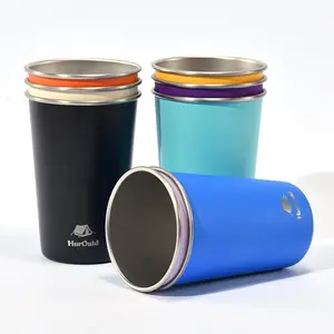 8 Pack Stainless Steel Cups 16oz - Colorful Stackable Metal Drinking Glasses for Camping, Travel, Shatterproof Tumblers