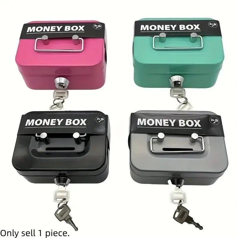 Stainless steel safety metal key lock locker with password and key unlock-safe cash box, cash register, safe home safe, deposit safe, anti-theft safe, suitable for coins, cash and valuables.