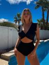 2026 New Black Cutout One Piece Bathing Suit, Flattering Ruffle Sleeve Swimsuit for Women Pool Vacation