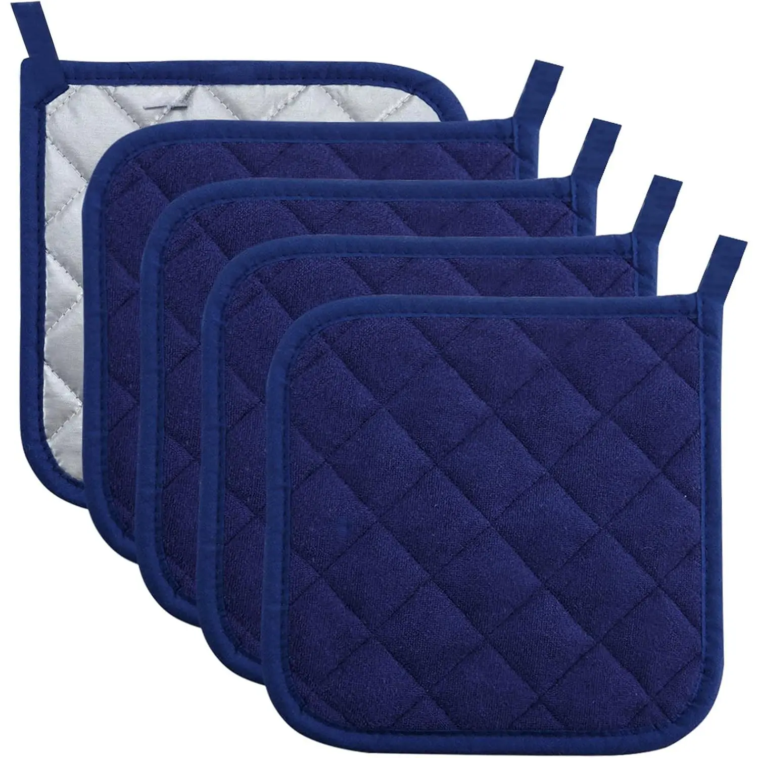 5 Pack Pot Holders for Kitchen Clearance |  Made, Machine Washable, Heat Resistant Potholder, Hot Pads, Trivet for Cooking and Baking, Dark Blue
