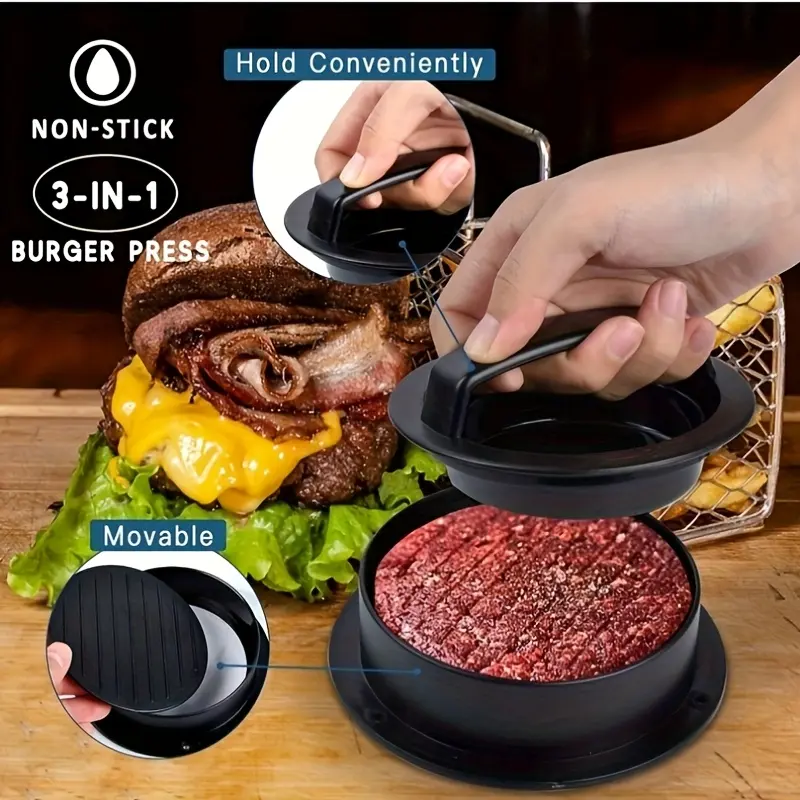 3-in-1 burger press mold, meatball press, non-stick cheese burger mold, creative burger making tool, suitable for meat, cheese, and vegetables, all-season outdoor picnic kitchen gadget