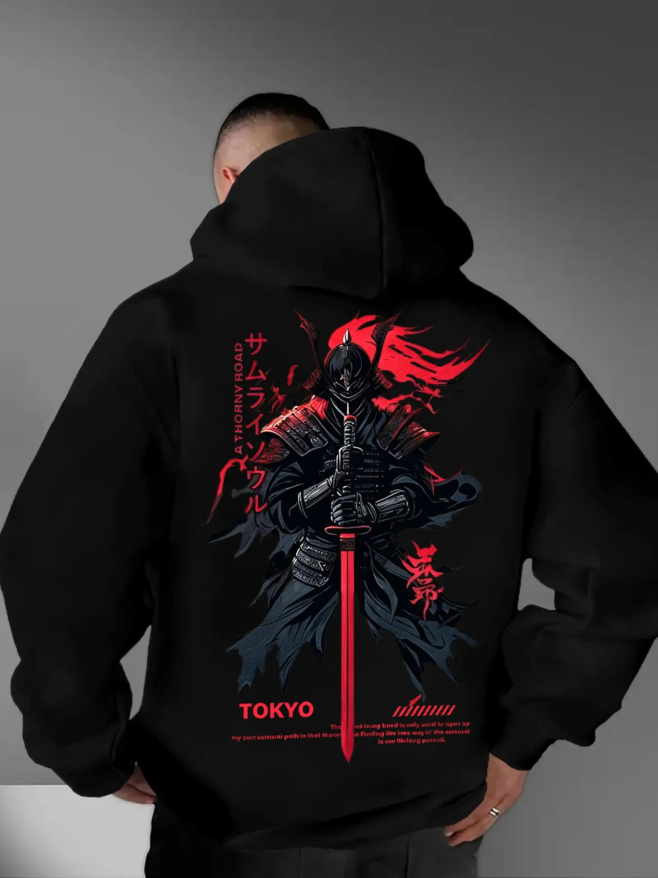 Men's Hooded Sweatshirt, Cyber Samurai Style, Back Print, Thick Soft Fabric, Streetwear, Daily Wear, Fashionable Pullover