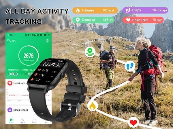 Ntaanoo 2026 Smart Watch 1.69'' HD Touch Screen 110+ Sports Modes IP68 Waterproof Bluetooth Call Heart Rate Sleep Monitor for Men Women Compatible with iPhone Android Magnetic