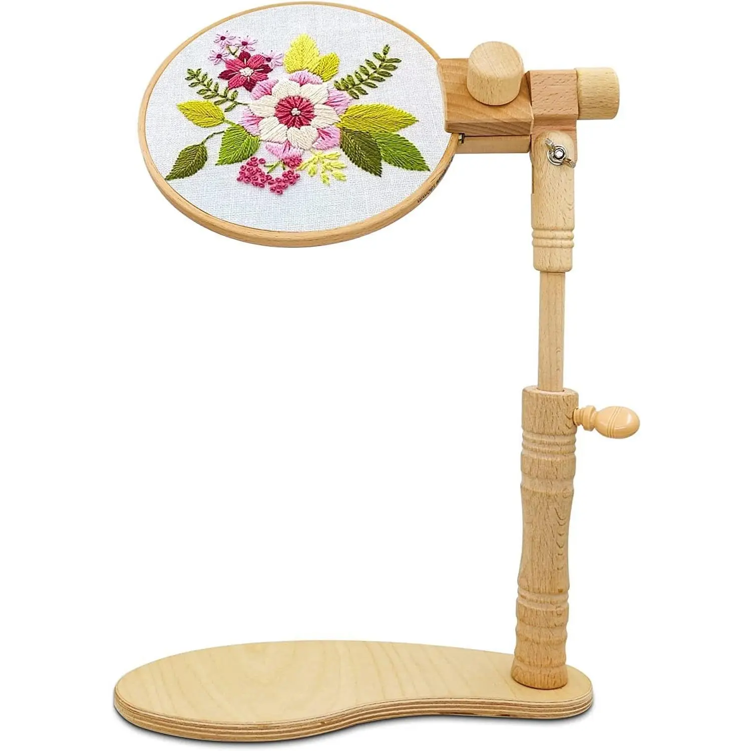 Adjustable Embroidery Hoop Stand, Beech Wooden Cross Stitch Holder, Embroidery Lap Stand for Needlework, Tabletop Seat Frame Stand for Embroidery and Cross Stitch