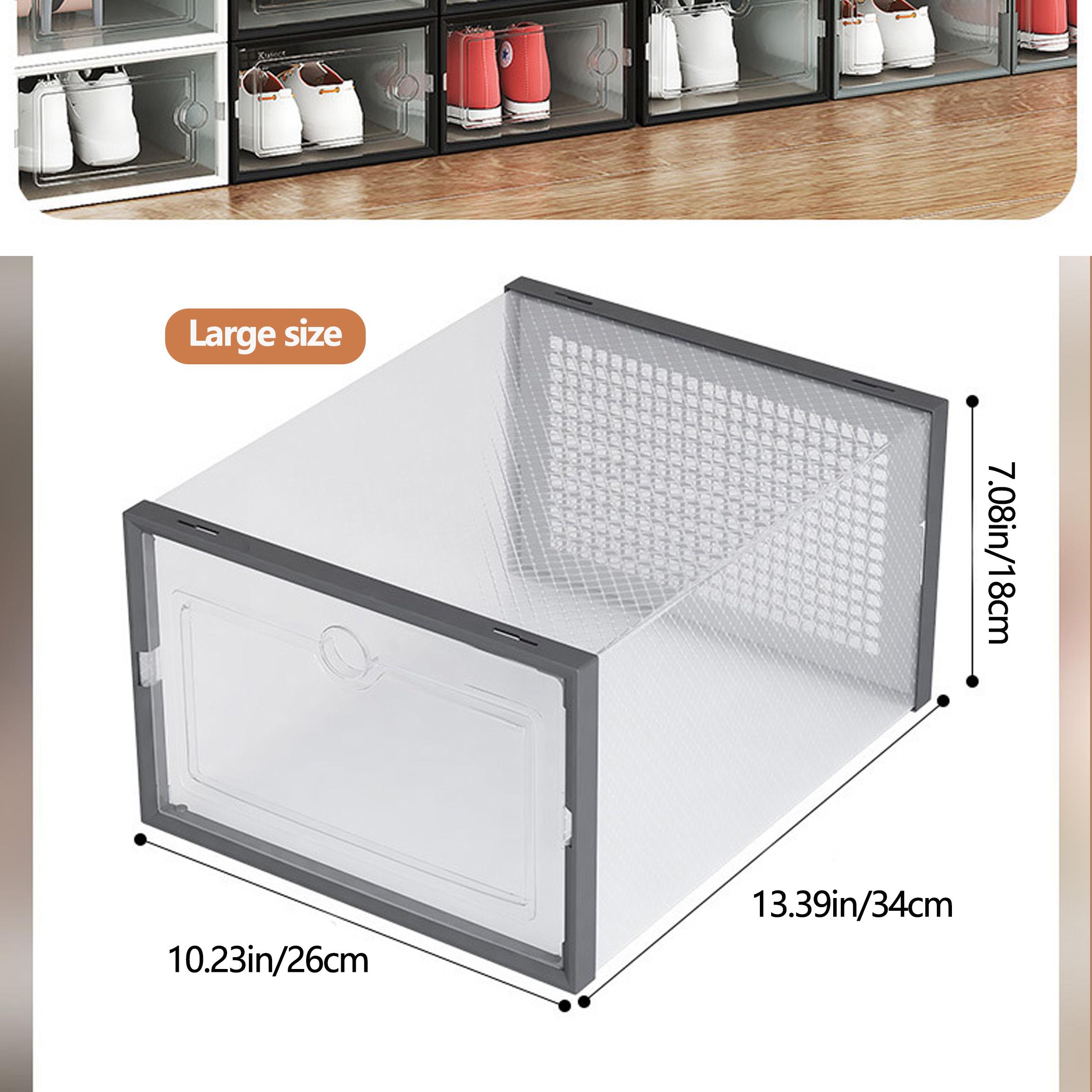 6/12/18/24 pcs Large Capacity Thickened Transparent Plastic Shoe Boxes With Clip-On Lid - Foldable, Stackable, Space-Saving Storage Organizer For Multipurpose Use In Entryway, Bedroom, Home, Dorm, Etc - Easy To Assemble,shoe cabinet storage