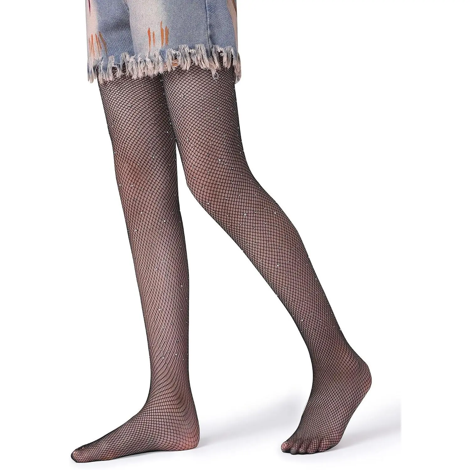 Girls Sparkle Fishnet Stockings High Waist Tights Rhinestone Hollow Out Party Pantyhose(Gift)