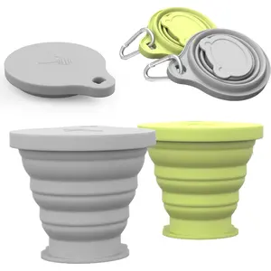 Collapsible Cup for Traveling, Silicone Camping Cup, Foldable Mug with Lid, Portable Cup for Camping, Hiking, Outdoors, Travel, Folding Mug (Gray-Matcha