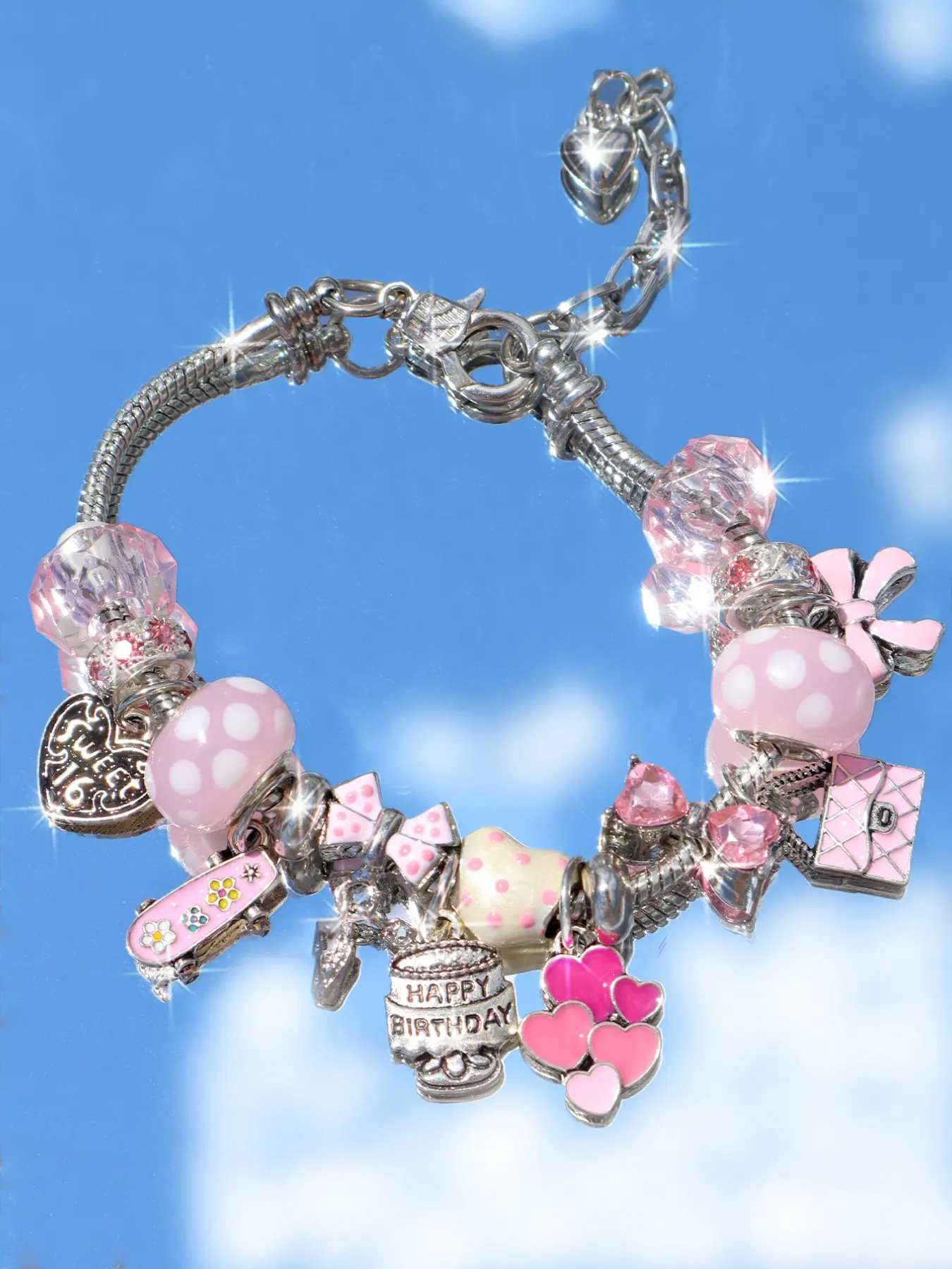 Cute Bow Heart Charm Bracelet, Adorable DIY Handmade Jewelry, Perfect Gift for Birthdays, Stylish Accessory for Bags