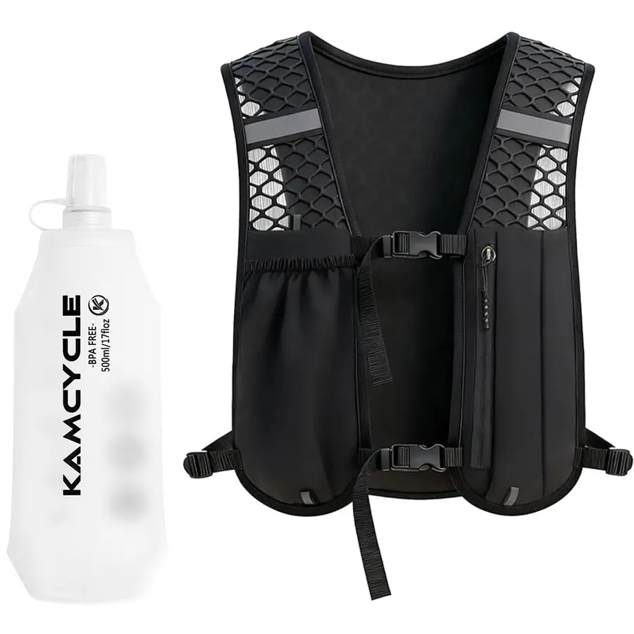 Running Vest for Women Men, Hydration Vest with 500ML Soft Flask, Lightweight Reflective Vest for Hiking, Cycling, Trail, Running, Marathons, Jogging Equipment