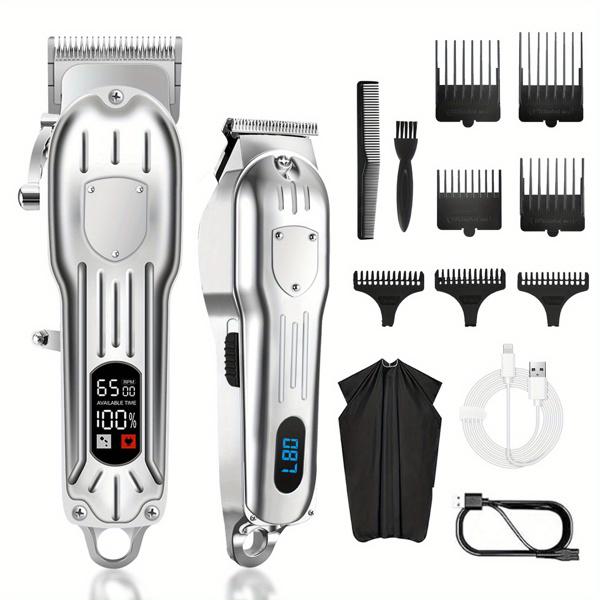 Professional Hair Clippers for Men Cordless Clippers with Trimmer Kit for Barber Use Includes Multiple Attachments and USB Charging Cable