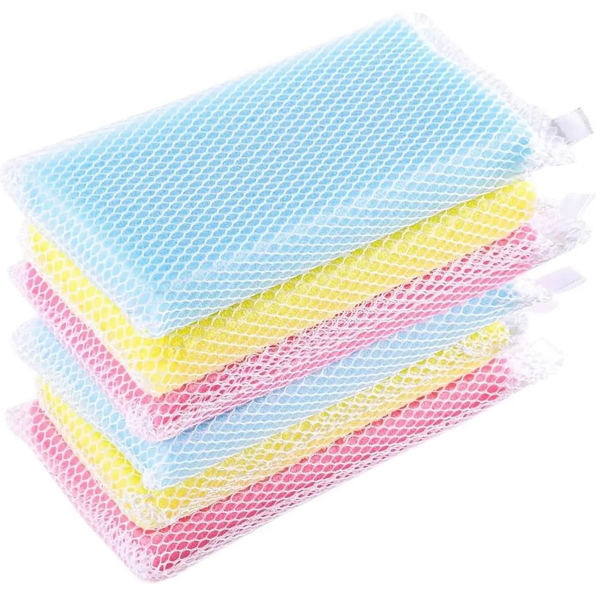 Multi-Purpose Mesh Net Kitchen Cleaning Dishwash Sponge Assorted Color Sponges (6 Pack)