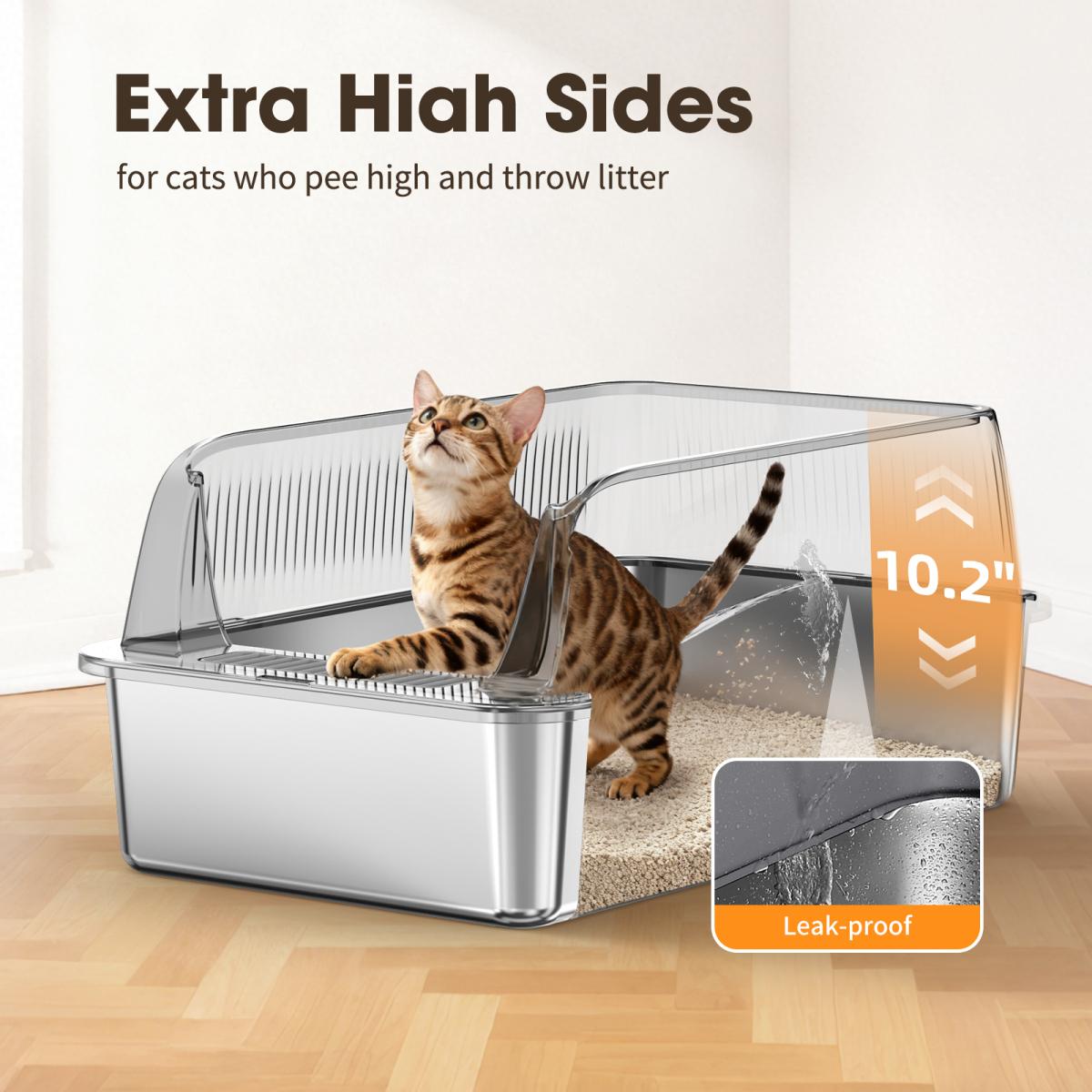 Aobtkel XXL Cat Litter Box Stainless Steel 20L with Lid, XL Large Metal ...