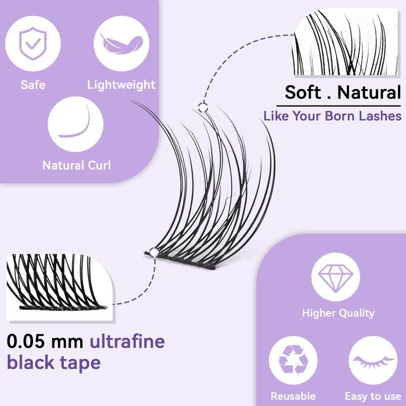 Mixed Length Eyelash Extension Kit, 1 Set Individual False Eyelashes with Tweezers & Glue, Natural Look Eyelash Extensions, Self Grafting Eyelash Clusters, DIY Lash Cluster