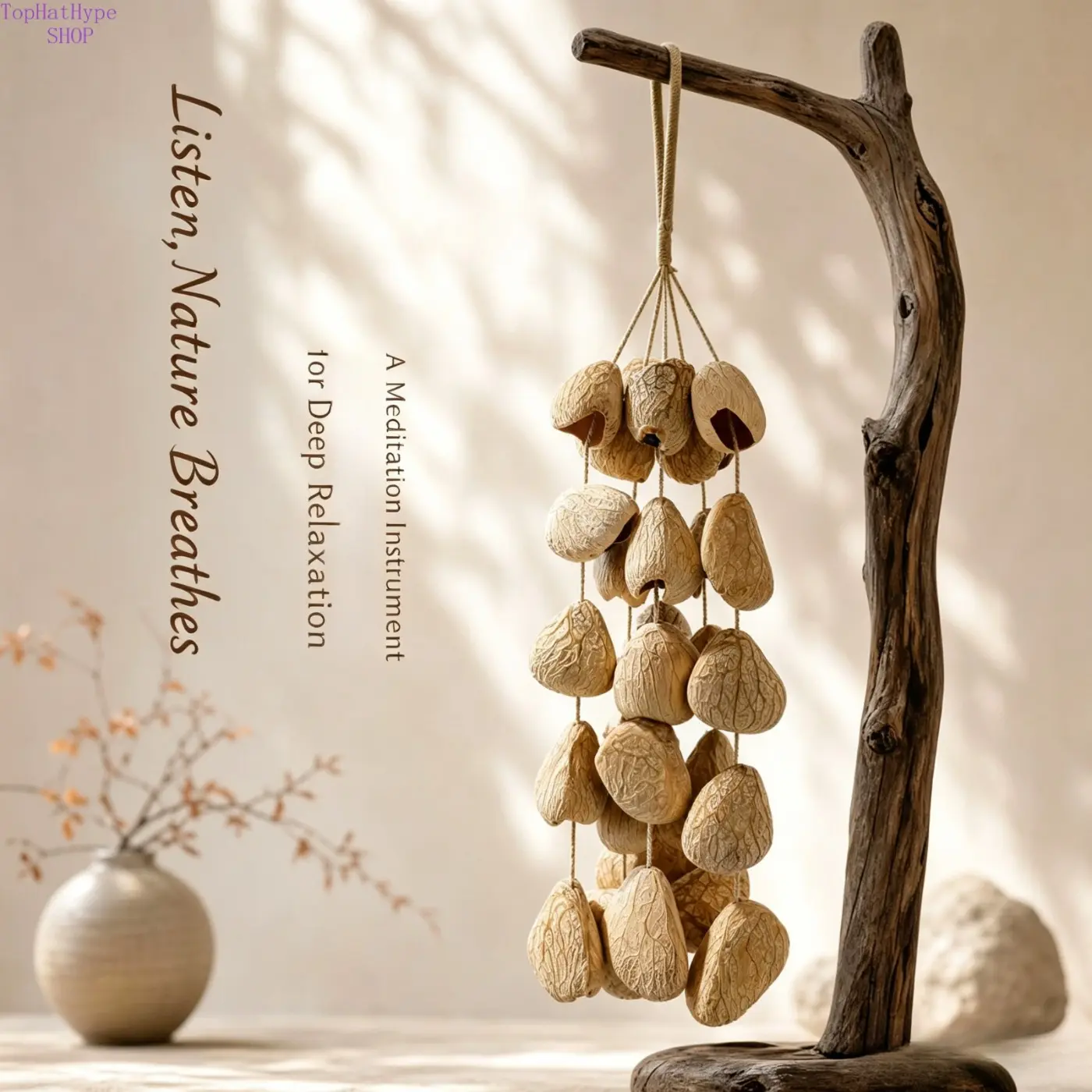 Handmade Natural Seed Pod Wind Chime Bag Charm, Viral ASMR Calming Sound Healing Hand Shaker, Organic Plant Shell Meditation Percussion, Lightweight Soft Tone Purse Pendant, Bulk Wholesale Creative Wellness Gift for Yoga Relaxation Decor