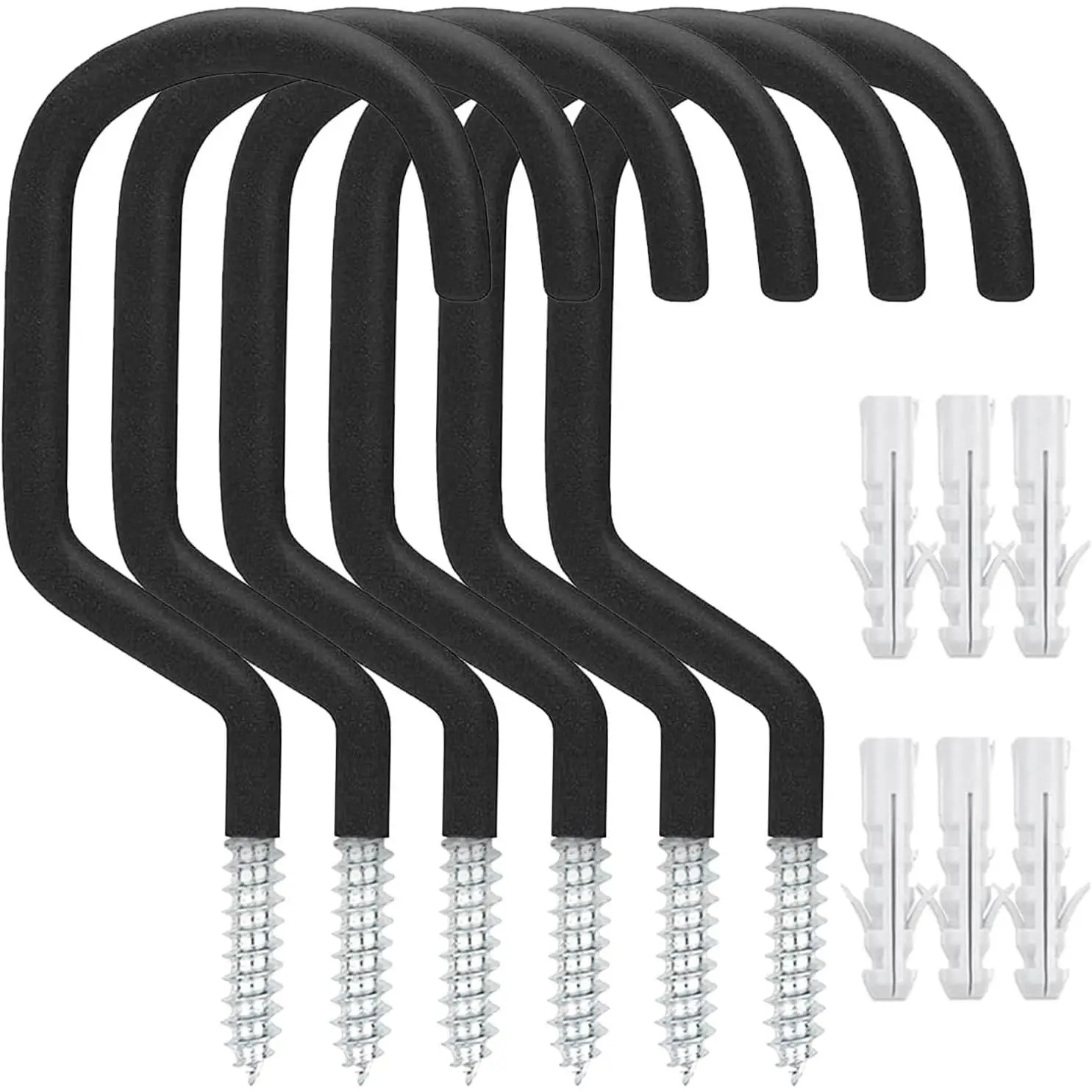 6 Pack Heavy Duty Garage  Storage and Utility Hooks-5.7 Inches | Vinyl coated, Anti slip, Stainless steel, Anti rust, Garage Wall, Ceiling Hooks for  , Hose, Cord, Garden Tools