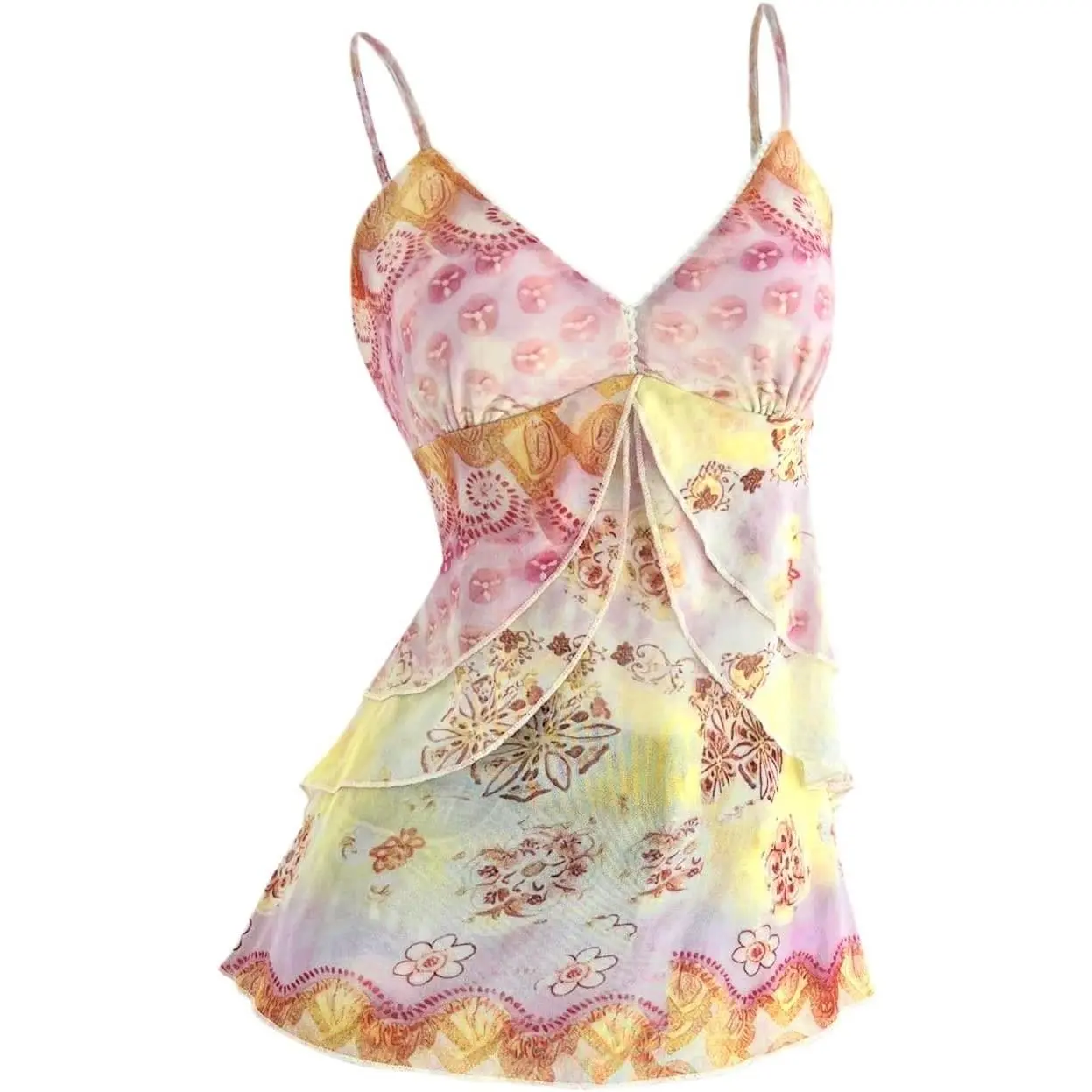Women's Y2k Top Cute Babydoll Tank Tops Floral 2000s Clothing Going Out Mesh Camisole Whimsical Clothes