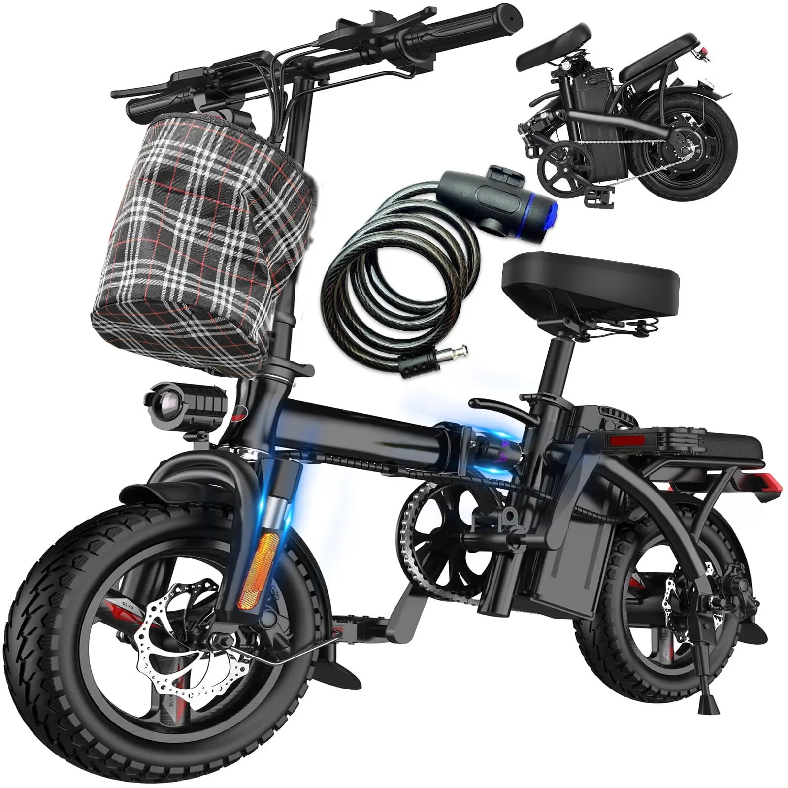 C: T1-PRO 24MPH 14" Foldable Electric Bike (Black)
