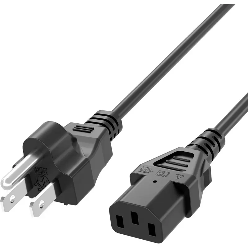 Classics 3-prong AC power cord - Universal black power cable for monitor, TV, computer, printer, PSU, and more devices.