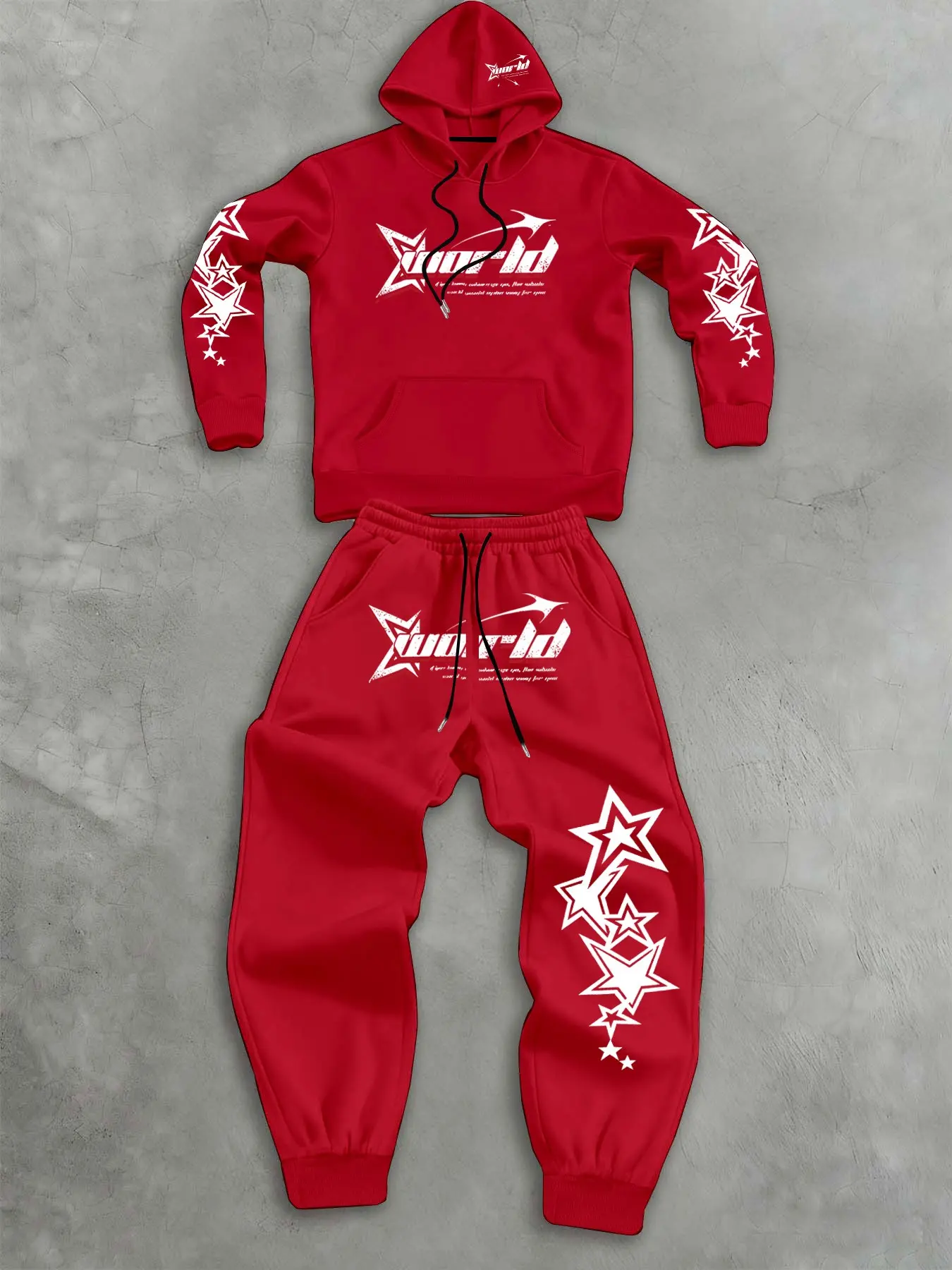 Unisex 2-Piece Set, Fall Winter Y2K Star Print Hoodie, Fleece Lined Sweatshirt + Matching Drawstring Pants, Casual Sportswear, Casual Tracksuit