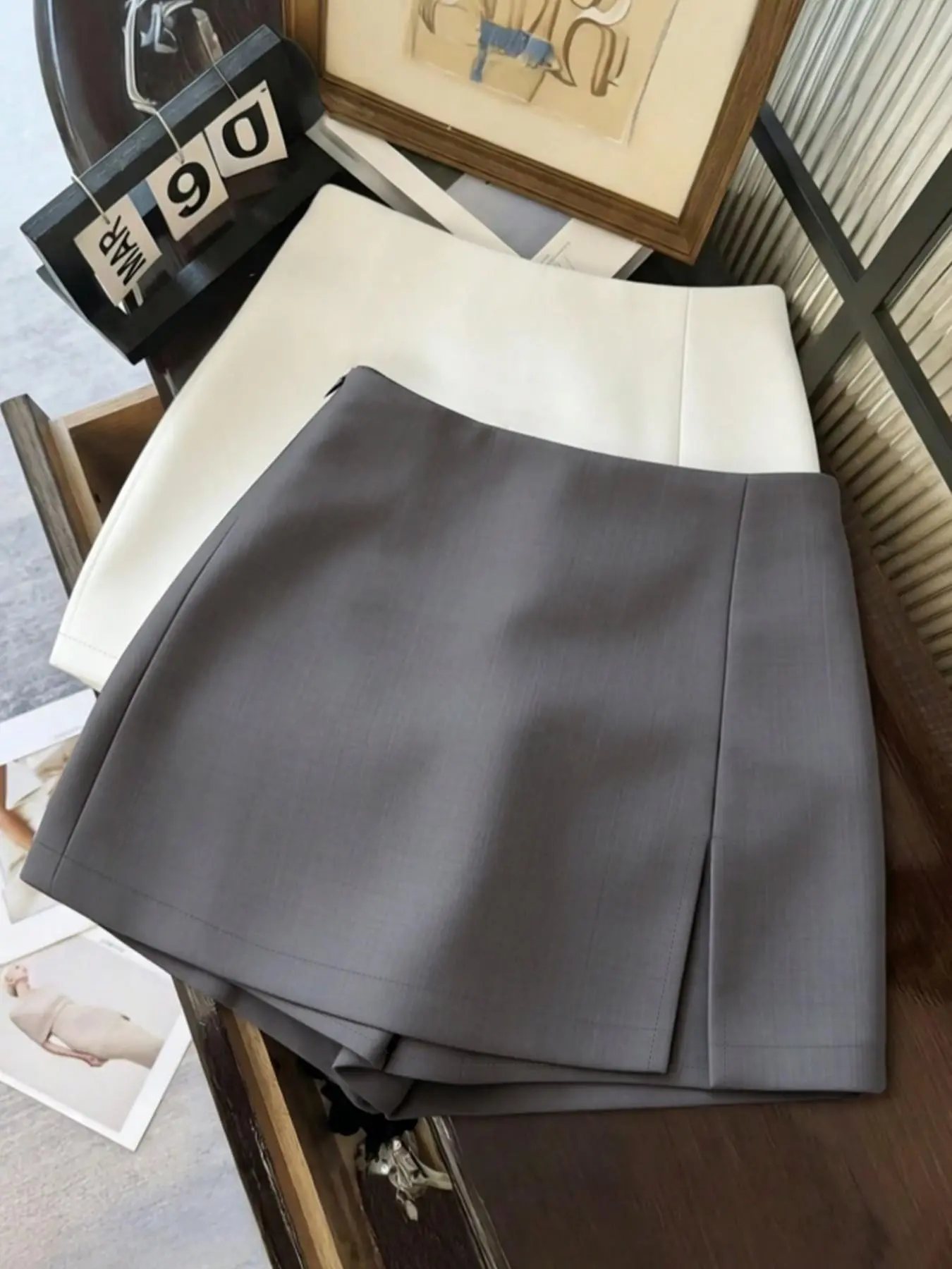 Women's High-Waisted Split Leg Fashionable Casual Commuter Versatile Short Pants and Skirt Set  Four-Season Knitted Two-Piece