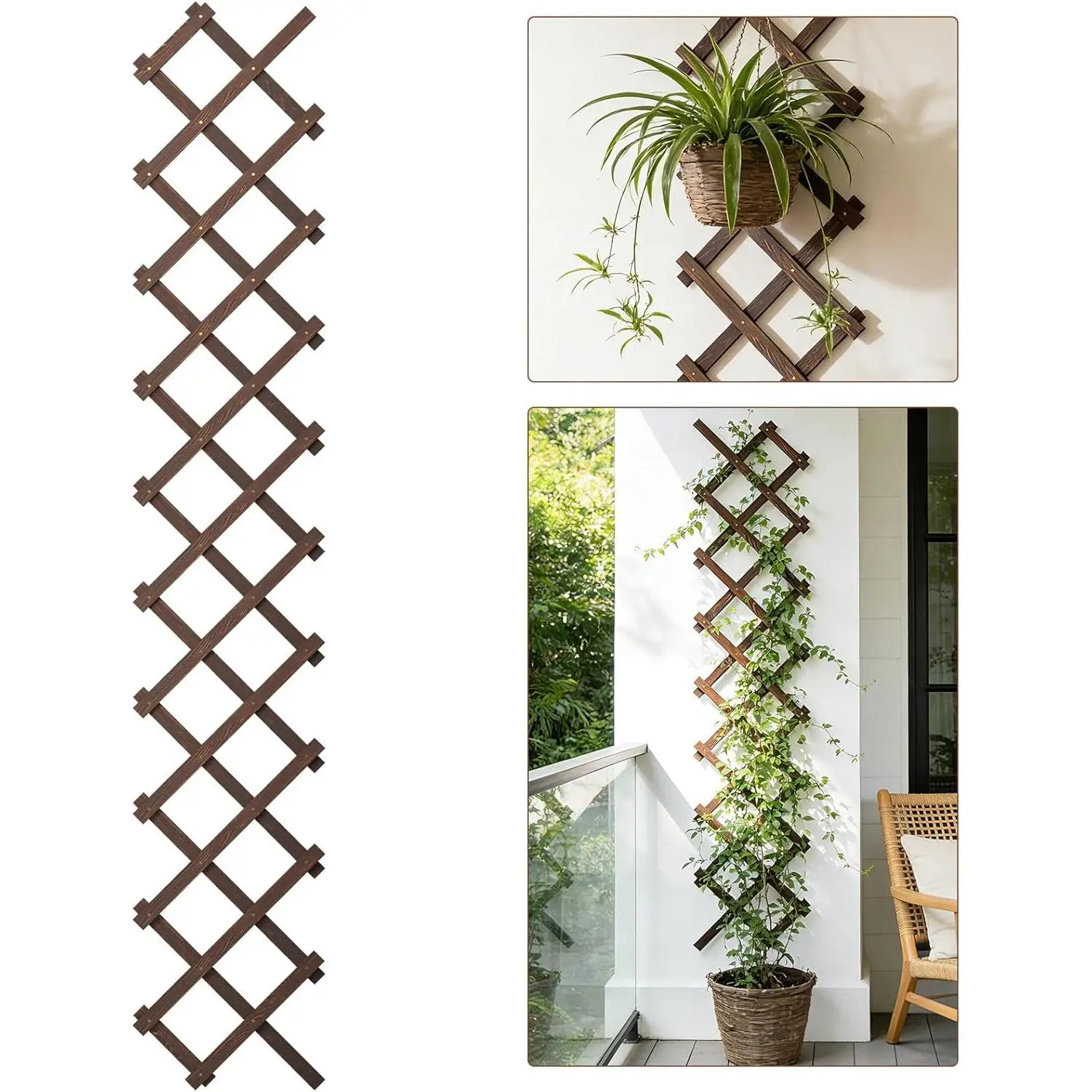 Expandable Wooden Lattice Panels Outdoor Garden Fence Trellis for Climbing  Roses Vines Cucumbers Weather Resistant Decorative   Fence (1, 13''x 68'')