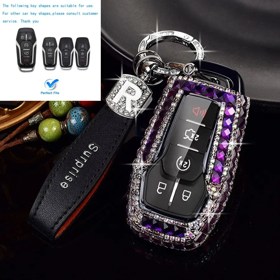Full-diamond crystal key protection case, Key Fob Cover, Car Key Protector for American women's gifts on all occasions, suitable for Ford Explorer, Escape, Mustang, F-Series pickups, Expedition, Bronco, Mach-E, Taurus, Lincoln MKS/MKT/MKX/MKZ