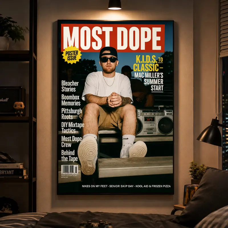 Mac Miller Most Dope Magazine Hip Hop Rap Rapper Print Poster, Hip Hop Vibe Music Decor for Vintage Music Room, Music Wall Decor, Hip Hop Wall Art, Album Cover Art