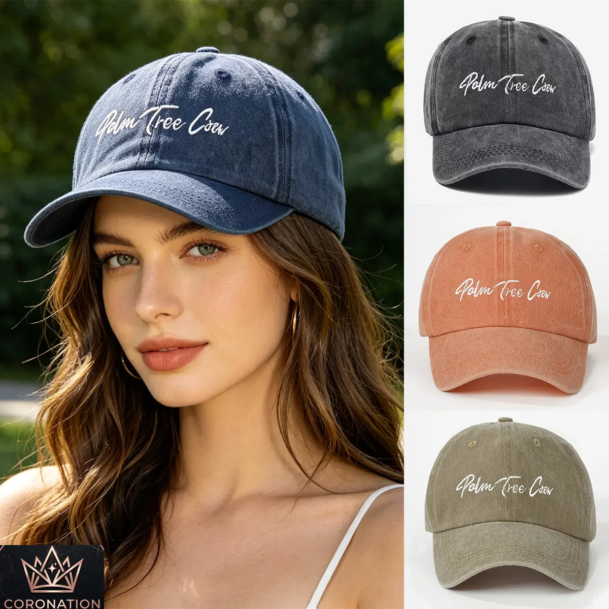 Women's Wide Brim Embroidered Baseball Cap - Vintage Washed Dad Hat with Embroidery Detail, Lightweight Fabric, Adjustable Strap, 1 Size Fit, Sun Protection for Outdoor Travel, Daily Wear