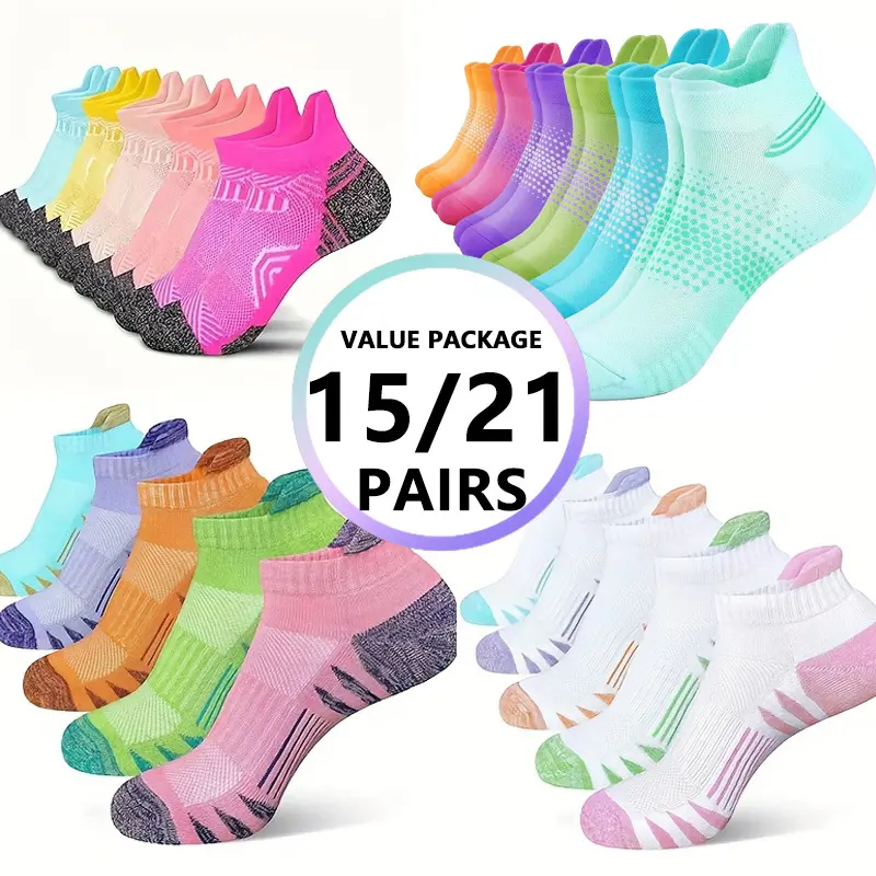 Women's Short Leg Socks, 15/21 Pair Pack in Assorted Candy Colors, Soft Breathable Knit, Comfortable, Shock-Absorbing, and Pressure-Reducing, Mixed-15 Pairs, Multipack Socks, Sock Packs