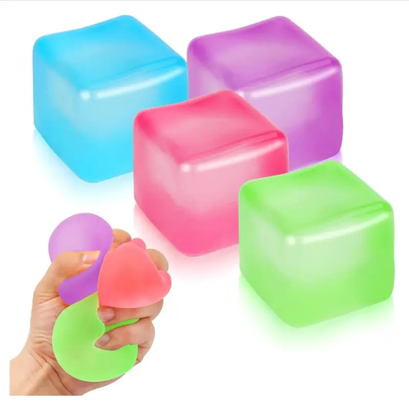 4 Pack Stress Cube Sensory Fidget Toys, Anxiety Stress Relief, Slow Rising Squeeze Toys, Squishy Cube, Ice Cube Stress Balls for Adults Kids