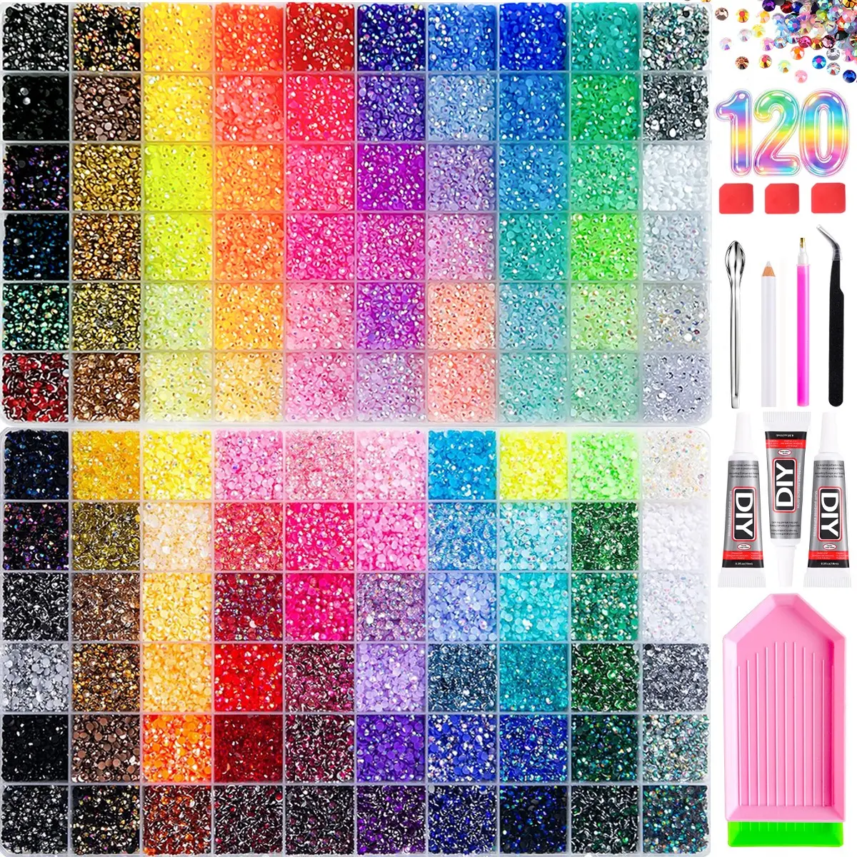 1Set New Colors Series Creative Matching Shiny Semi-circle Nail Rhinestones Bedazzled Kit-3mm Hot Selling Trendy Flatback AB Jelly Crystal Gems Resin Nail Diamond Art DIY Home Gift Box Decors