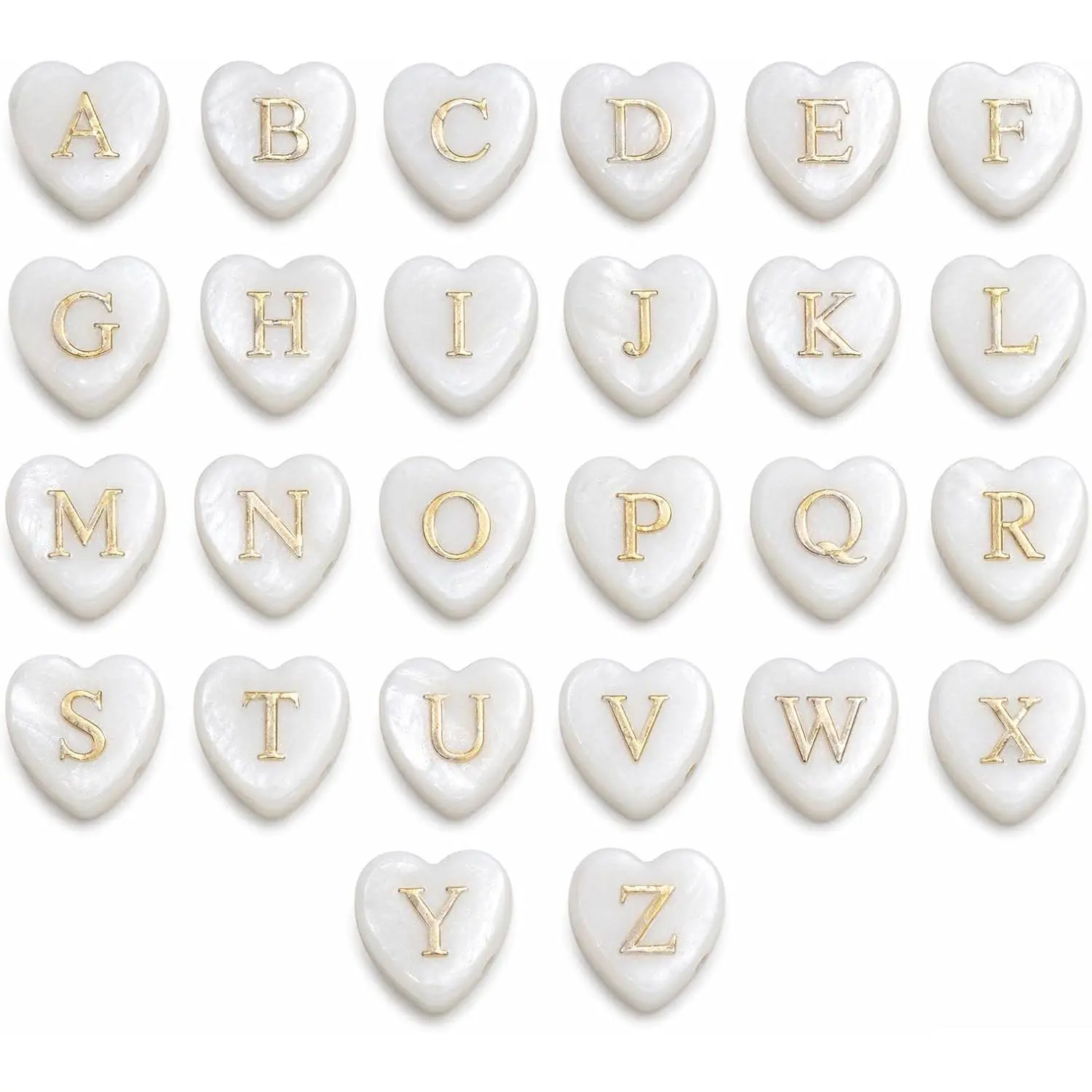 26 count Heart Letter Freshwater Shell Beads 8mm Alphabet A-Z Beads Heart Seashell Loose Spacer Letter Shell Charms Initial Bead Friendship Bracelet Bead for DIY  Making
